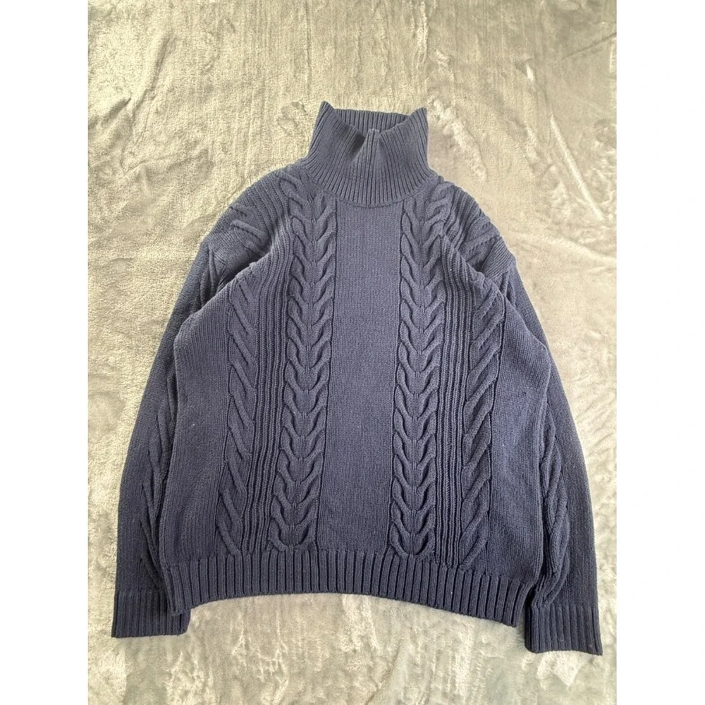 Banana Republic Organic Cotton Cable Knit Men's Sweater L Blue NWT
